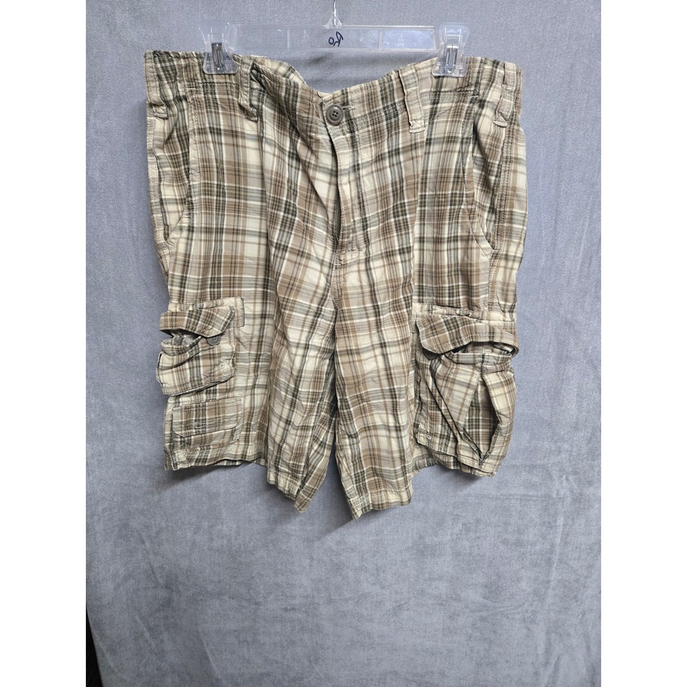 Eddie Bauer Mens Plaid Cargo Shorts Tan Brown Cotton Outdoor Hiking Size 38